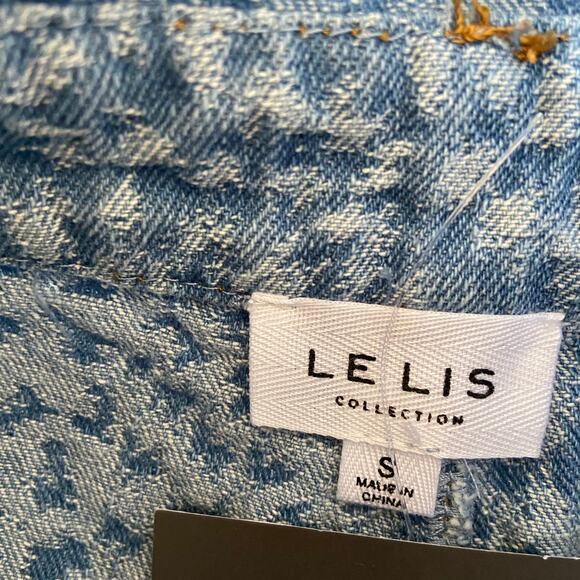 Le Lis S Blue Textured Cutoff Raw Hem Ruffle Trim High Rise Denim Jean Shorts - Picture 9 of 10